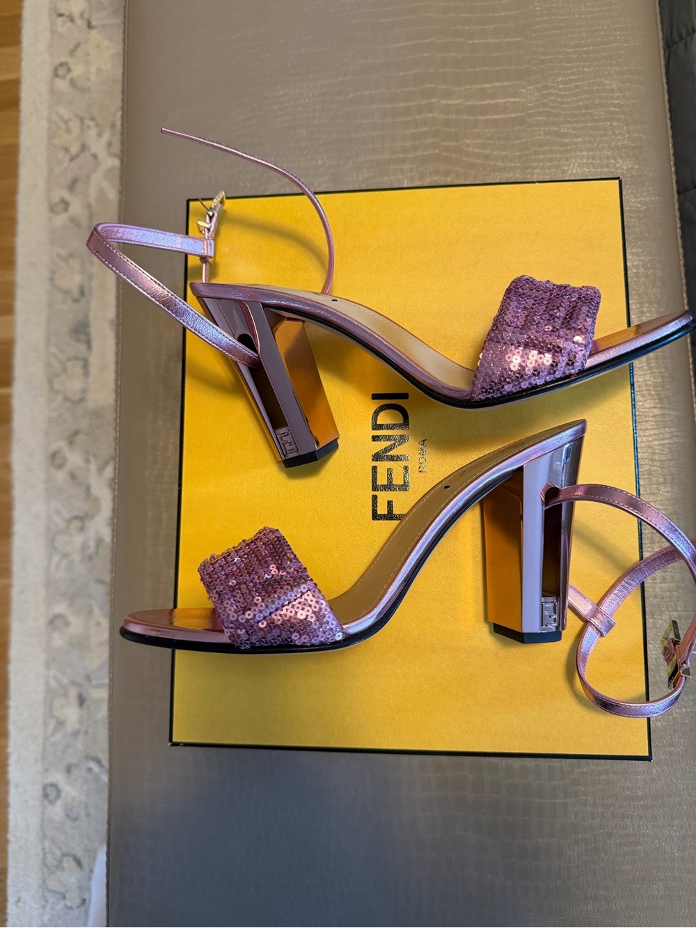 Fendi Sequin Block Heel Sandals